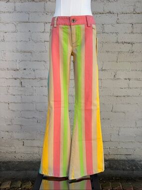 ✨RARE✨ Alice + Olivia By Stacey Bendet Flare Bell Jeans Multi Tan Stripe Size 4